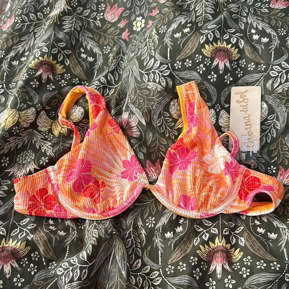 Floral Pink and Orange Bikini Top